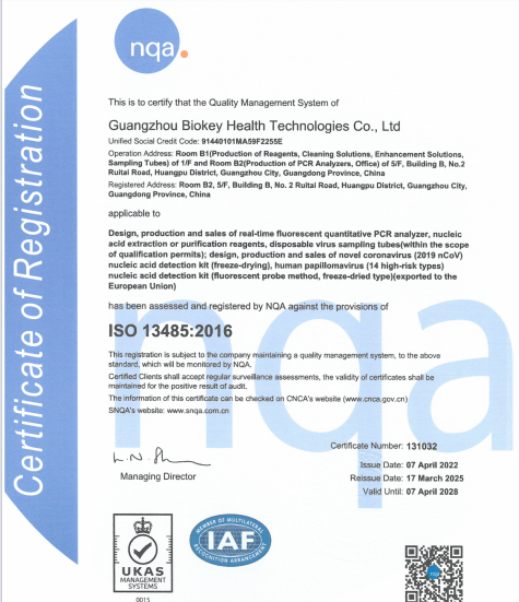 চীন Guangzhou BioKey Healthy Technology Co.Ltd সার্টিফিকেশন